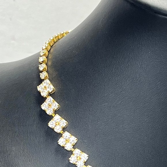 CZ Cubic Zirconia Square Station Link Necklace Fashion Jewelry 15.5 - 17.5" - Picture 2 of 7